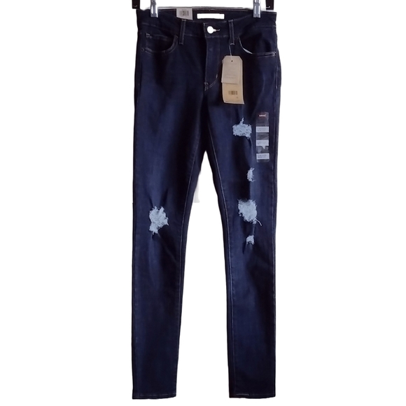 Levi's 711 Distressed Slim Mid rise Skinny Blue Jeans Denim 26W Grunge Indie - Picture 1 of 11